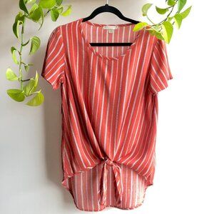 Final Touch Striped Tie-Front High Low Top